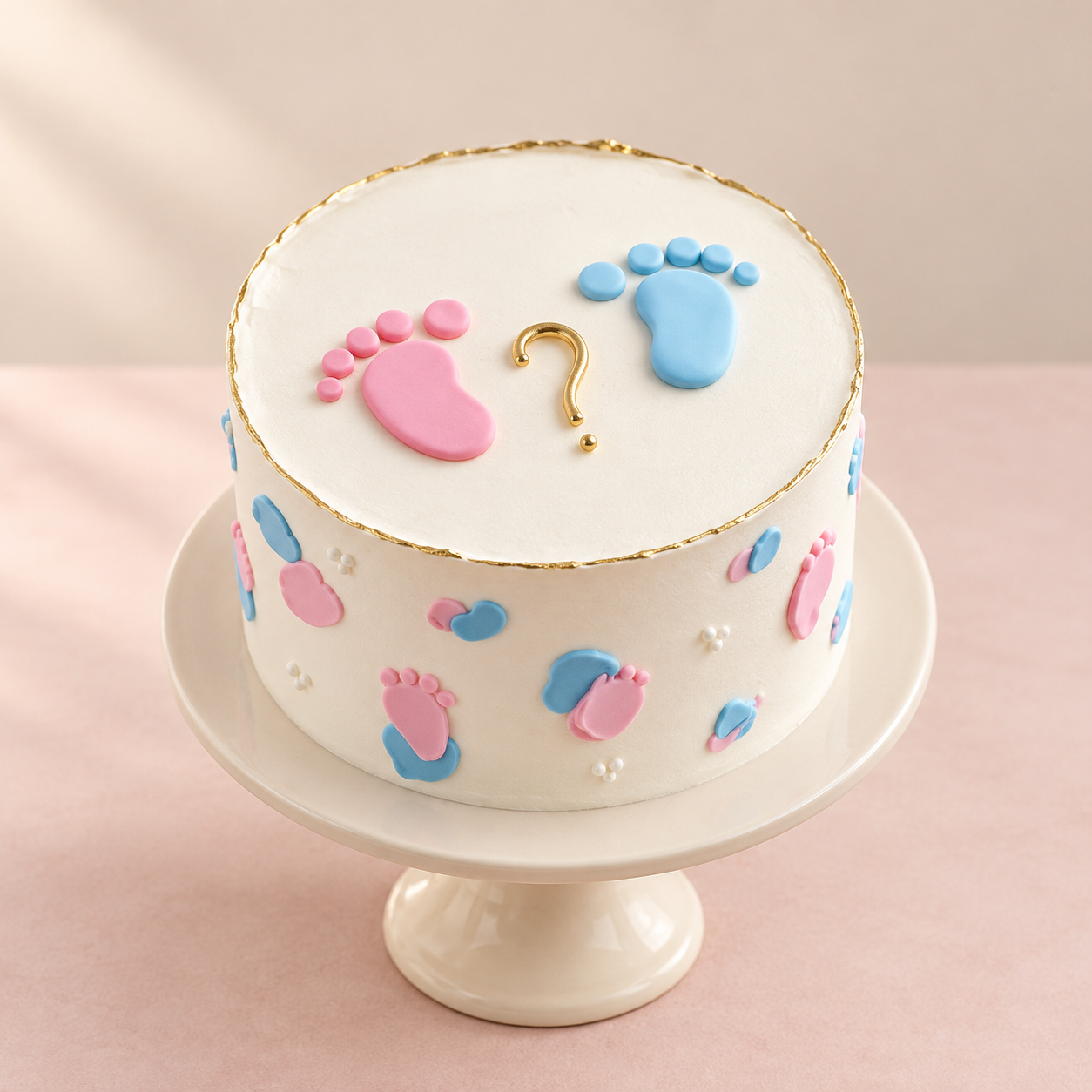 Baby celebration cake design preview with pink and blue footprints